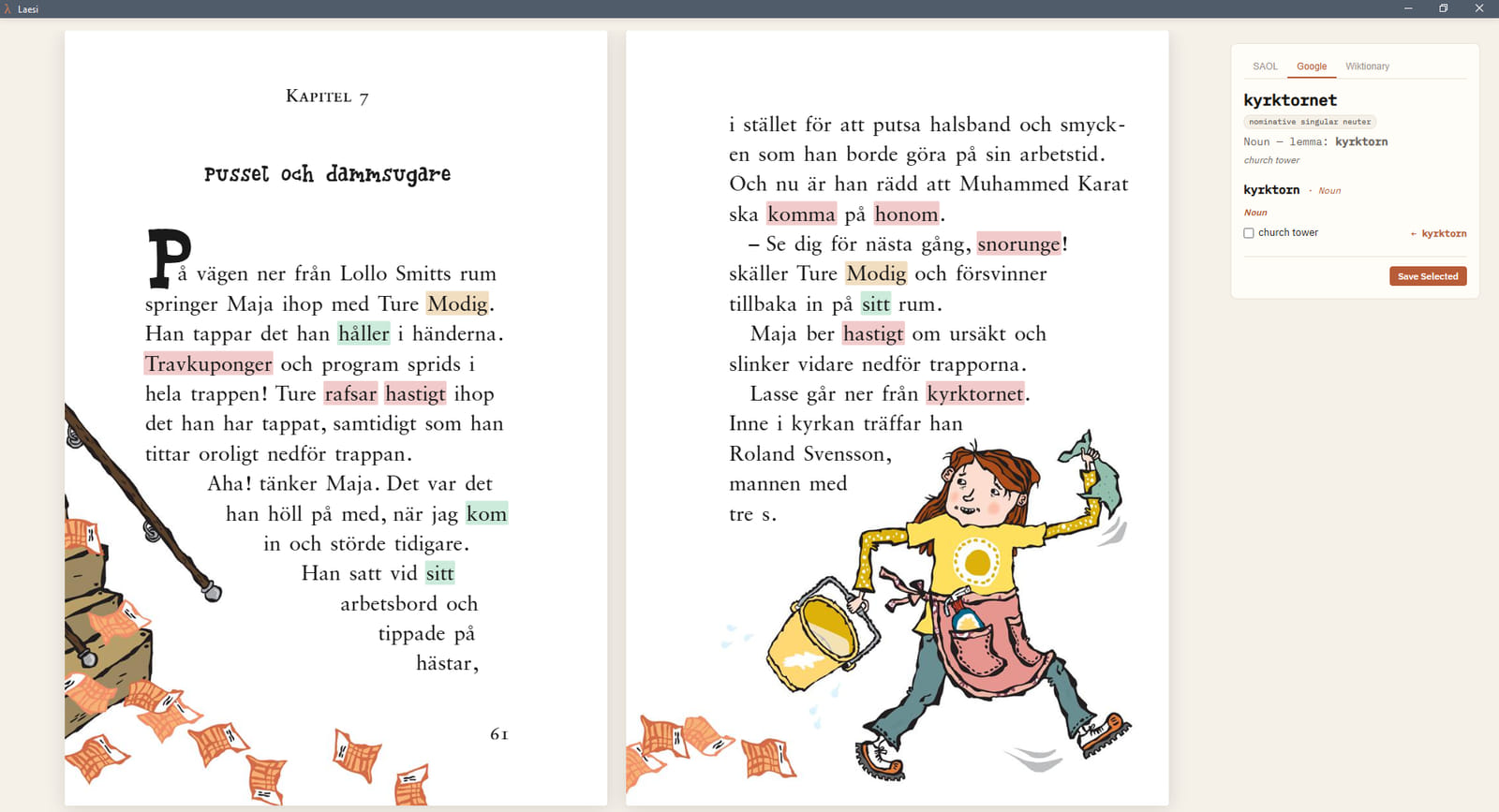 Facsimile reader: The publisher's own page design, colour illustrations and all, with your highlighting laid over the real layout. Available when the file carries its layout with it.