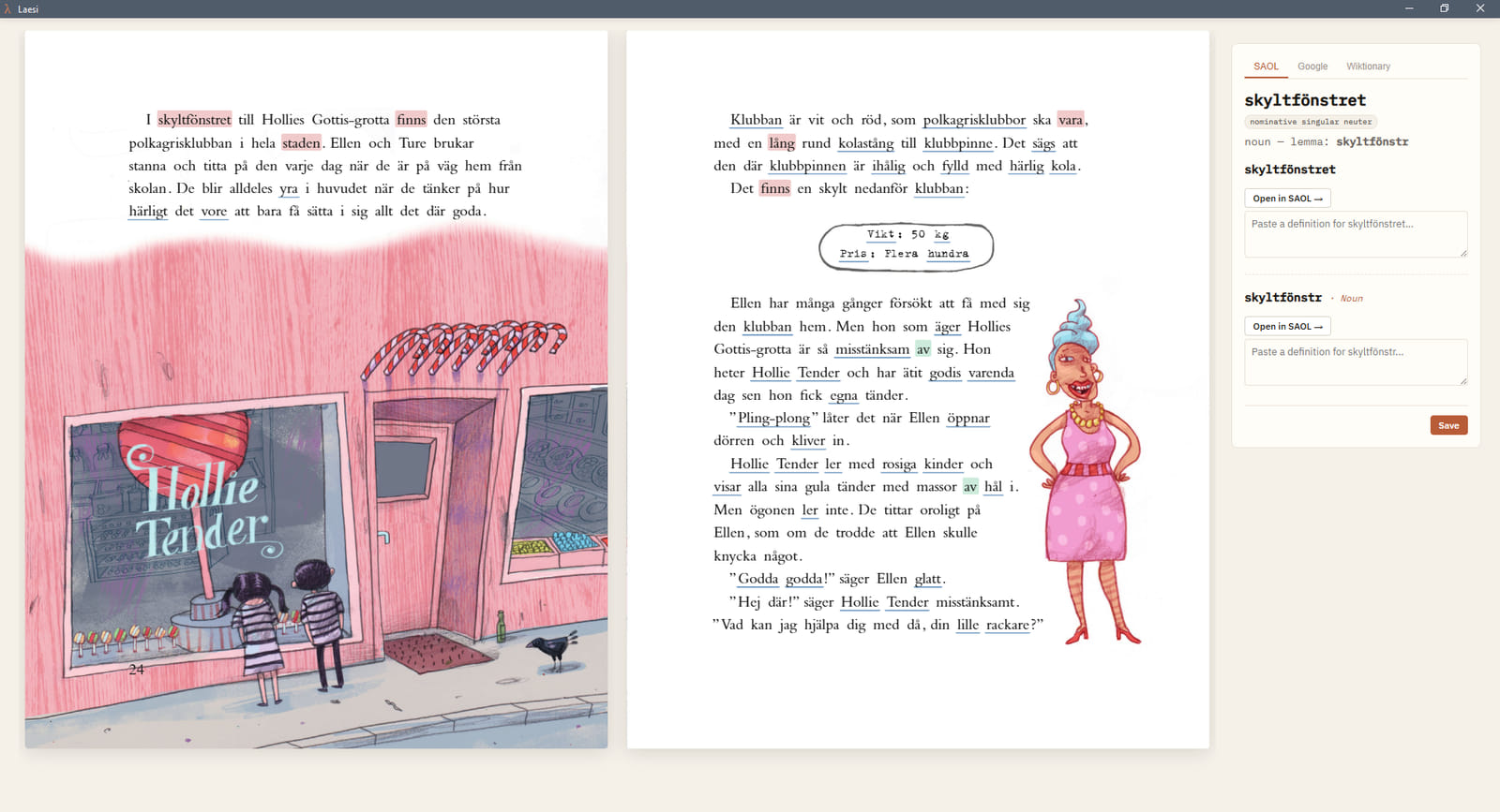 Facsimile reader: The publisher's own page design, colour illustrations and all, with your highlighting laid over the real layout. Available when the file carries its layout with it.