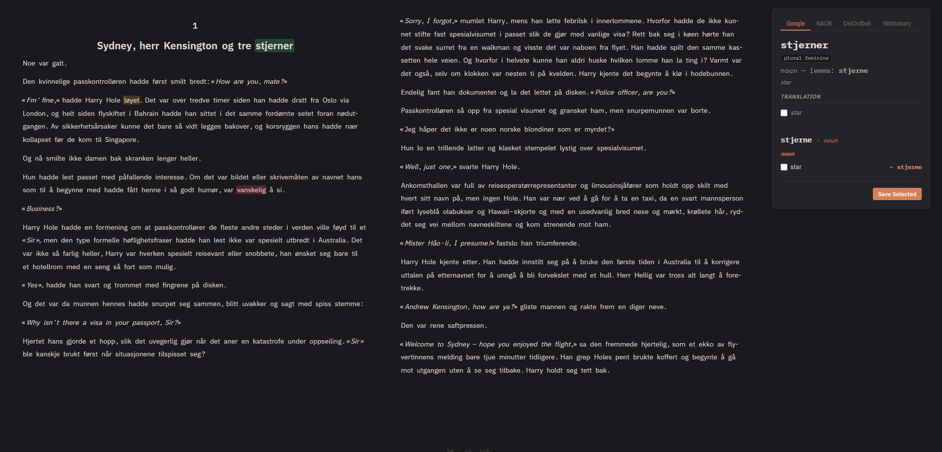 Immersive reader — A clean, book-like view — here in dark mode.